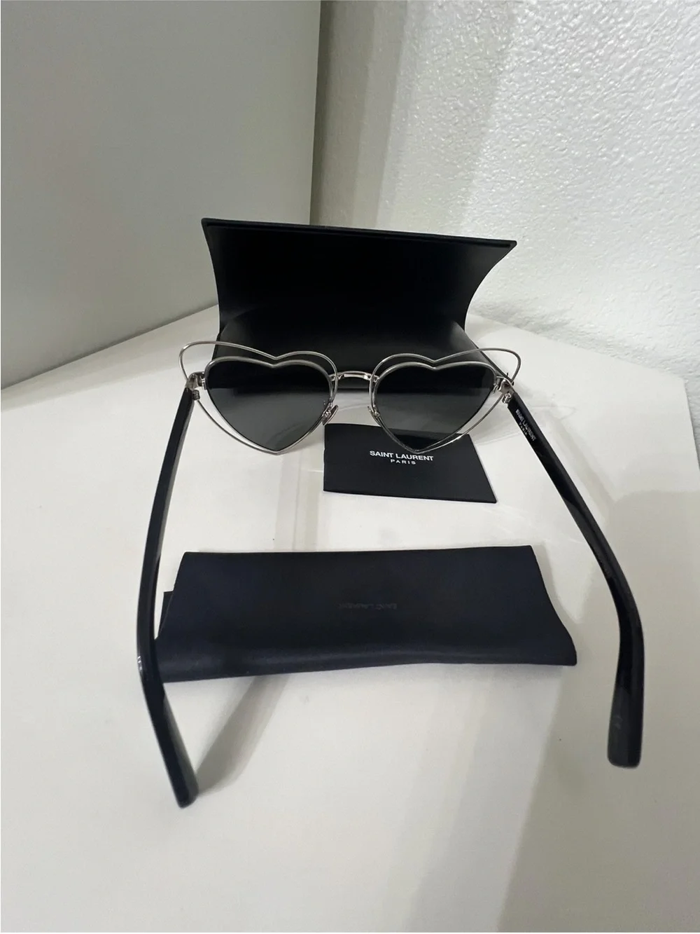 Saint Laurent Silver Heart Frame Sunglasses with Silver Mirror Lenses